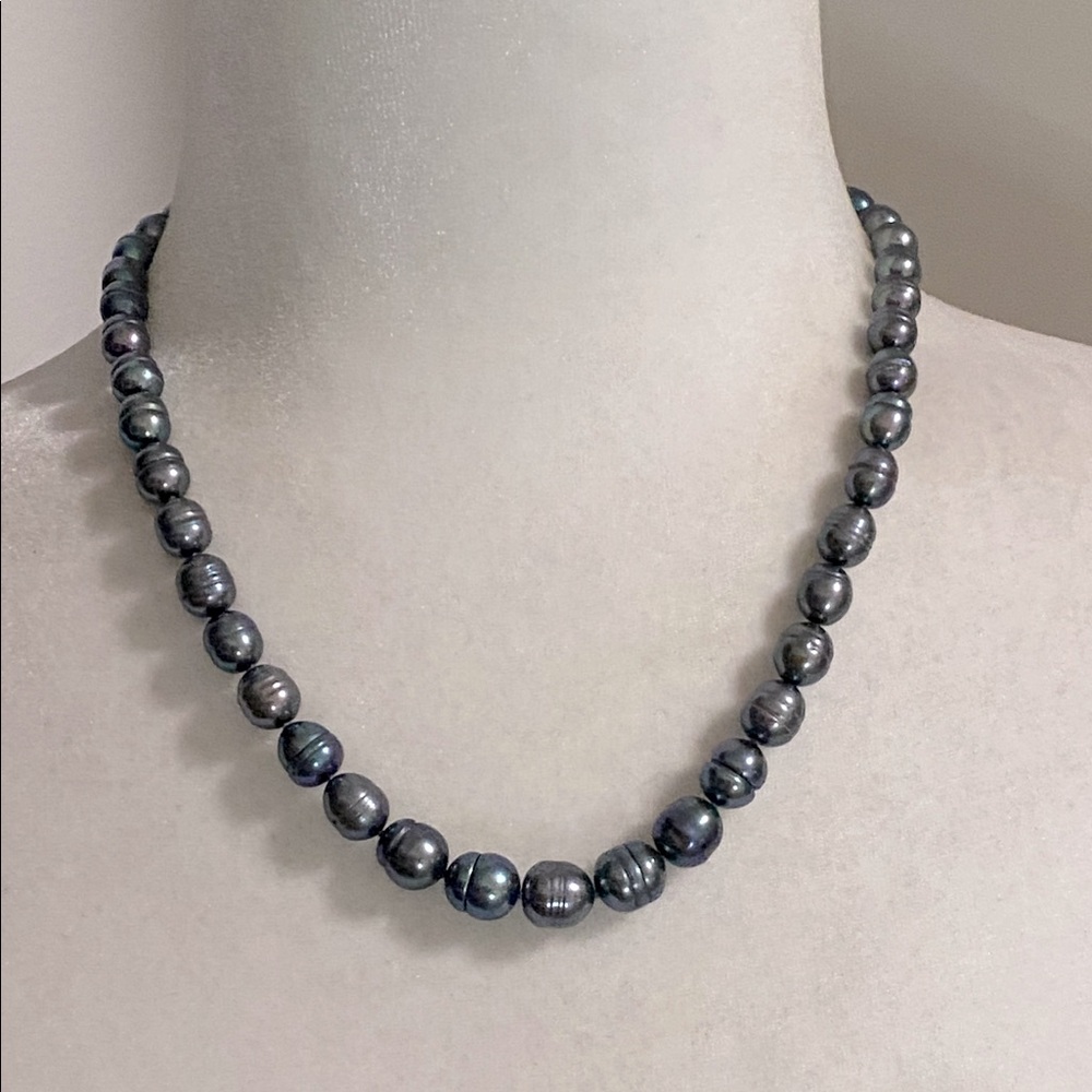 Freshwater Cultured Peacock Blue Gray Pearl Necklace 925 Sterling Silver NWT